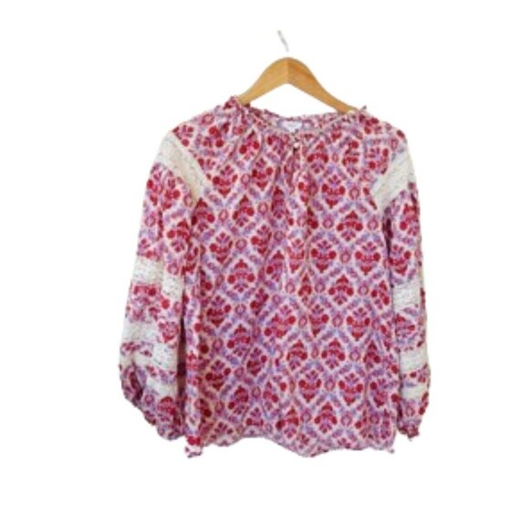 Anthropologie Eze Sur Mer Long Sleeve Boho Floral Lace Summer Shirt Small - Picture 3 of 8